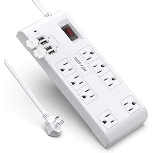 BESTEK 8-Outlet 6 Feet Extension Cord Power Strip with USB 15A 1875W Surge Protector with 5V 4.2A 4 USB Charging Port Desktop Charging Station,600Joule,Ultra-Compact Wide Spaced Outlet for Large Plug