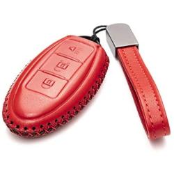 Vitodeco Leather Smart Key Fob Case Cover for 2020 Nissan Versa, Sentra, Altima, Maxima, Rogue, 2020 Infiniti Q50, Q60, QX50, QX60, QX80 and More Models (3 Buttons, Red)