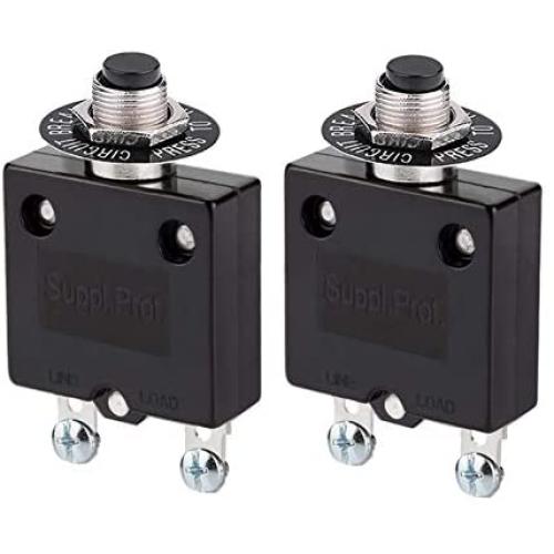 Ampper 12V/24V DC Push Button Thermal Circuit Breaker, 125/250V AC Push Reset Circuit Breaker with Quick Connect Terminals (10Amp, 2Pcs)