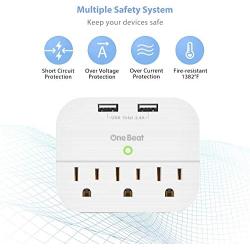 Multi Plug Outlet Extender with USB, Wall Charger with 3 Outlets 2 USB Ports, Multi Wall Outlet Adapter Power Strip for Home Office Travel