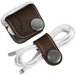ELFRhino Genuine Leather Headphone Earphone Organizer Cord Organizer Wrap Winder Cord Manager Cable Winder(Set of 2, Coffee)