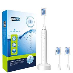 Sonic Electric Toothbrush for Adults and Kids, with TPU Wrapped Handle, Inductive Fast Charge, 5 Brushing Modes, Waterproof, Smart Timer, 3 Replacement Heads&Covers, ITECHNIK ST-102 (White)