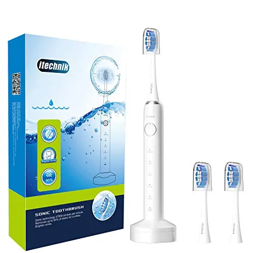 Sonic Electric Toothbrush for Adults and Kids, with TPU Wrapped Handle, Inductive Fast Charge, 5 Brushing Modes, Waterproof, Smart Timer, 3 Replacement Heads&Covers, ITECHNIK ST-102 (White)
