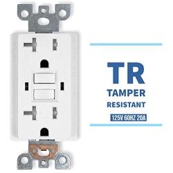1 Pack - GFCI Duplex Outlet Receptacle - Tamper Resistant 20-Amp/125-Volt, Self-Test Function with LED Indicator - UL Listed, cUL Listed - Wall Plate and Screws Included, White
