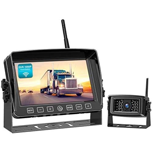 Fookoo 1080P Wireless Backup Camera System with Recording, 7'' HD Split Screen Monitor with Touch Button IP69 Waterproof Rear View Camera Digital Signal Parking Lines for RV/Truck/Trailer/Van