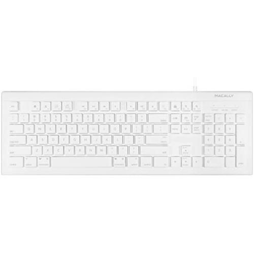Macally Full Size USB Wired Keyboard (MKEYE) for Mac and PC (White) w/ Shortcut Hot Keys