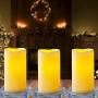 SWEETIME Waterproof Flameless Candles with Timer &Remote Control, Outdoor Battery Operated LED Pillar Candles with Waved Edge Realistic Flickering, Set of 3(D 3''x H 6'')