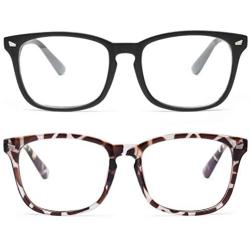 livho 2 Pack Blue Light Blocking Glasses, Computer Reading/Gaming/TV/Phones Glasses for Women Men,Anti Eyestrain & UV Glare (Matte Black+Leopord)