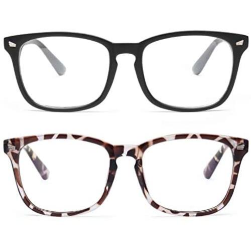 livho 2 Pack Blue Light Blocking Glasses, Computer Reading/Gaming/TV/Phones Glasses for Women Men,Anti Eyestrain & UV Glare (Matte Black+Leopord)