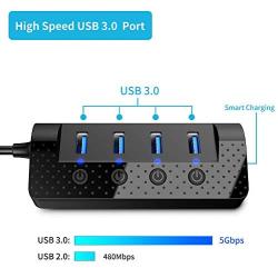 Powered USB Hub 3.0, atolla USB Hub with 4 USB 3.0 Data Ports and 1 USB Smart Charging Port, USB Splitter with Individual Power Switches and 5V/3A Power Adapter