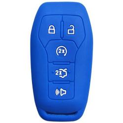 Coolbestda Silicone Key Fob Remote Skin Cover Case Holder Bag for Ford F-150 Lincoln Fusion MKZ Mustang MKC 5 Buttons Smart Key Blue