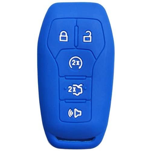 Coolbestda Silicone Key Fob Remote Skin Cover Case Holder Bag for Ford F-150 Lincoln Fusion MKZ Mustang MKC 5 Buttons Smart Key Blue