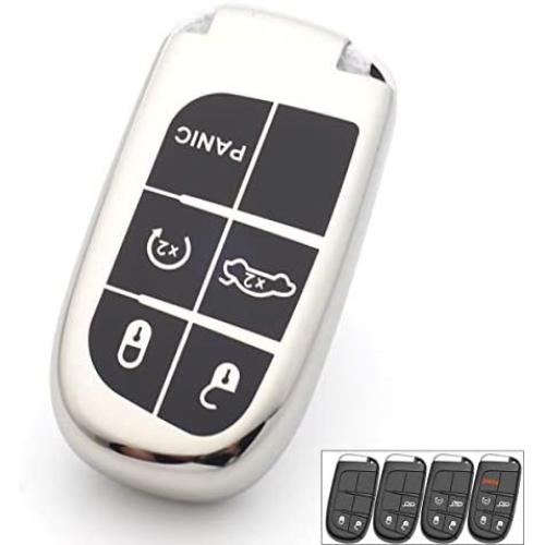 Royalfox 3 4 5 Buttons TPU Smart Remote Key Fob case Full Cover for Chrysler 300 200 Dodge Charger Challenger Dart Durango Journey,Jeep Grand Cherokee Renegade Fiat Freemont (Silver)