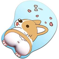 Moptmos 3D Mouse Pad Ergonomic Mouse Pad with Gel Wrist Rest Support Anime Corgi Dog Mouse Pad for Computer, Laptop, Home & Office (Blue)