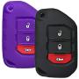 Qty(2) Alegender Black Purple Slilicone 3-Buttons Flip Key Fob Cover Case Holder Remote Skin Protector Fit for 2018 2019 Jeep Wrangler JL