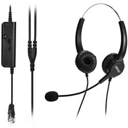 AGPtEK Hands-Free Call Center Noise Cancelling Corded Binaural Headset Headphone with 4-Pin RJ9 Crystal Head and Mic Microphone for Desk Phone - Telephone Counselling Services, Insurance, Hospitals