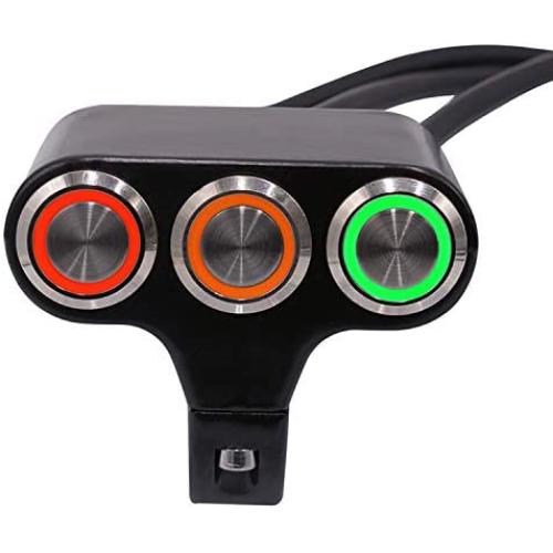 Three-Position Aluminum Alloy Faucet Motorcycle Handlebar Switch with Self-Locking Self-Reset Button Horn / Flameout / Start / Ignition Switch with Indicator Light Electric Car ATV Switch