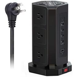 Power Strip Tower NVEESHOX Surge Protector 9 AC Outlets with 4 USB & 1 USB-C Ports 10FT/3M Widely Spaced Multi Outlets Power Strip Vertical for Home Office Cafe Dorm Room (Black)