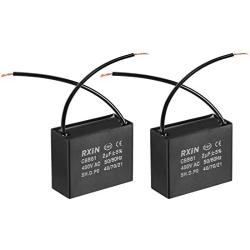uxcell Ceiling Fan Capacitor CBB61 2uF 450V AC 2 Wires Metalized Polypropylene Film Capacitors 36.5x16x29.5mm for Water Pump Motor Generator, Pack of 2