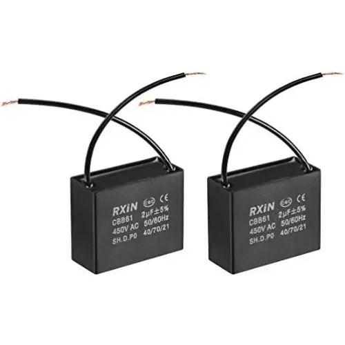 uxcell Ceiling Fan Capacitor CBB61 2uF 450V AC 2 Wires Metalized Polypropylene Film Capacitors 36.5x16x29.5mm for Water Pump Motor Generator, Pack of 2