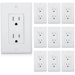 Maxxima Tamper Resistant Duplex Receptacle Standard Decorative Electrical Wall Outlet 15A White, Wall Plates Included (Pack of 10)