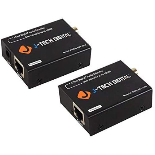 J-Tech Digital Optical/Coaxial Digital Audio Extender/Converter Over Single Cat5e/6 Cable (PoC) up to 990’ (300m) for Dolby Digital, DTS 5.1, DTS-HD, PCM [JTECH-AET1000]
