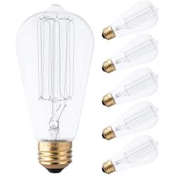 Clear Incandescent Edison Light Bulbs 6 Packs, Brightown Edison Light Bulbs 60 Watt E26 Base Dimmable Decorative Antique Filament Edison Light Bulbs 190 Lumens, Warm White