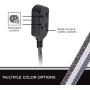Cordinate 42841-T1 Designer 3 Extension, 2 Prong Strip, Extra Long 8 Ft Power Flat Plug, Fabric Braided Cord, Slide-to-Close Safety Outlets, 42841, 8 ft, Black/Gray, 8 ft