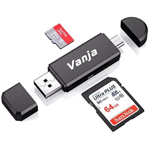 Vanja Micro USB OTG Adapter and USB 2.0 Portable Memory Card Reader for SDXC, SDHC, SD, MMC, RS-MMC, Micro SDXC, Micro SD, Micro SDHC Card and UHS-I Card