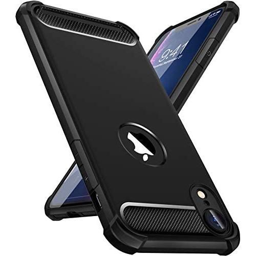 iPhone XR Case with Card Holder and[Screen Protector Tempered Glass x2Pcs] SUPBEC Protective Ultra-Thin-Slim Cover with Silicone TPU Shockproof Rubber Wallet Case for iPhoneXR 6.1''-Black