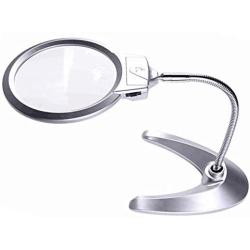 XYK Large 2X 5X LED Lighted Magnifier with Stand - Folding Design with 2 LED Lamp and Jumbo 5.5 Inch Lens - Best Hands Free Magnifying Glass with Light for Reading