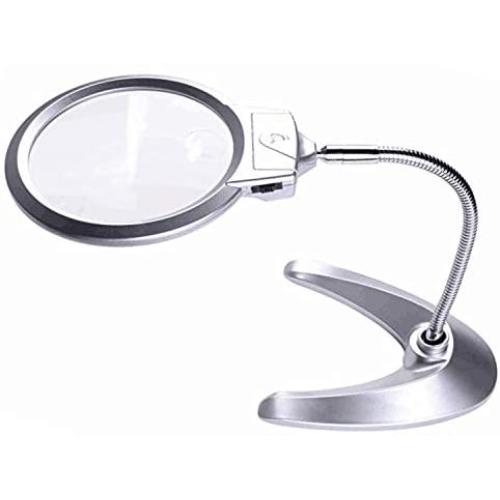 XYK Large 2X 5X LED Lighted Magnifier with Stand - Folding Design with 2 LED Lamp and Jumbo 5.5 Inch Lens - Best Hands Free Magnifying Glass with Light for Reading