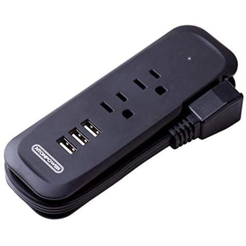 Travel Power Strip with USB - NTONPOWER 2 Outlets 3 USB Portable Desktop Charging Station, 15 inches Wrapped Short Extension Cord for for Hotels, Cruise, Nightstand, Airports, Conference Room - Black