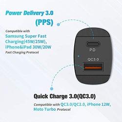 45W Super Fast Car Charger, Meagoes Rapid Charging USB C Automobile Adapter with PD[PPS]&QC3.0 Compatible for Samsung Galaxy S21/Ultra/Plus/S20/Note 20/10, iPad Pro 4th/3rd Gen - 6.6ft Type C Cord