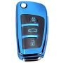 M.JVisun Soft TPU Case Cover Protector Case for Audi Flip Car Remote Key Fob Cover for Audi A1 A3 A4 A6 A8 Quattro Q2 Q3 Q7 R8 RS3 RS6 S3 S6 TT TTS Key Shell - Glossy Blue - Braided Keychain