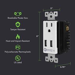 TOPGREENER TU1152QC-W 36W Quick Charge 2.0 USB Wall Outlet, Compatible with Samsung S9/S8/S7 Note 9/8/7, iPhone XS/MAX/XR/X/8/7, LG Nexus, HTC 10 & Other smarthphones, UL Listed, TU1152QC, White