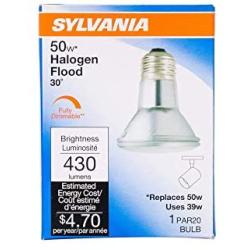 SYLVANIA 16104/2 16104 2-Pack Capsylite Halogen Dimmable Lamp / PAR20 Flood Light Reflector / 50W Replacement/Medium Base E26 / 39 Watt K – Warm White, 2850 Kelvin, 2 Count