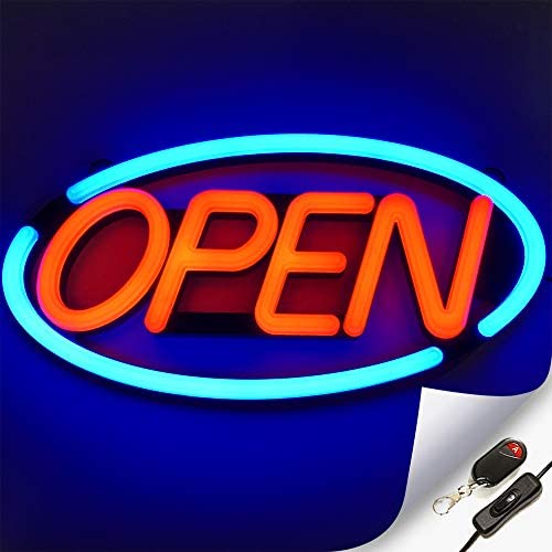 Large Flashing LED Neon Open Sign Light for Businesses with Remote Control – Extra Bright Lightweight & Energy Efficient - for Restaurants Offices Retail Shops Window Storefronts – Blue - Red