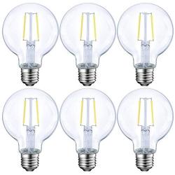 Dimmable LED Edison Light Bulb, G25 (G80) Globe Shape, Clear Glass, 40 Watt Equivalent, 2700K Soft White, Christmas Light, E26 Standard Base, UL Listed, 6-Pack