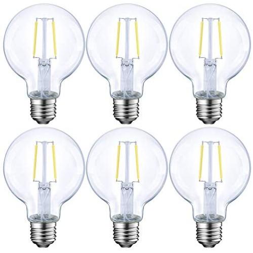 Dimmable LED Edison Light Bulb, G25 (G80) Globe Shape, Clear Glass, 40 Watt Equivalent, 2700K Soft White, Christmas Light, E26 Standard Base, UL Listed, 6-Pack
