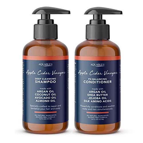 Aquableu Raw Apple Cider Vinegar Shampoo and Conditioner Set - Clarifying - Anti Frizz & Dandruff - Promotes Hair Growth - No Sulfate or Parabens - Safe for Color Treated Hair - Men & Woman 16oz