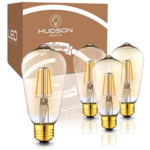 Vintage LED Edison Light Bulbs: 4 Watt, 2200K Warm Lightbulbs - Amber Gold Glass - 40 Watt Equivalent - E26 Base - Decorative Antique Light Bulb Set - 4 Pack