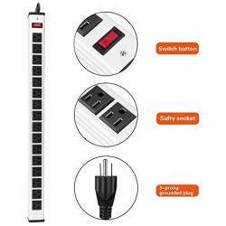 16 Outlets Heavy Duty Metal Socket Power Strip,Oviitech 15-Foot Long Extension Cord with Circuit Breaker. Mounting Brackets Included,Workshop/Industrial use, ETL Certified，Black