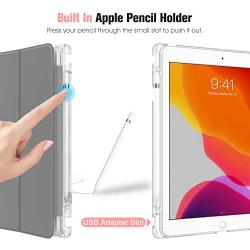 Fintie Case with Pencil Holder for iPad 8th Gen (2020) / 7th Generation (2019) 10.2 Inch - Slim Shell Hard Case with Translucent Frosted Stand Back Cover, Supports Auto Wake/Sleep, Marble White