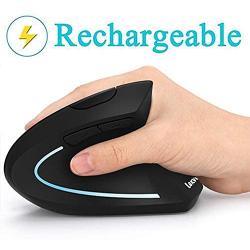 Ergonomic Mouse, LEKVEY Vertical Wireless Mouse - Rechargeable 2.4GHz Optical Vertical Mice : 3 Adjustable DPI 800/1200/1600 Levels 6 Buttons, for Laptop, PC, Computer, Desktop, Notebook etc, Black