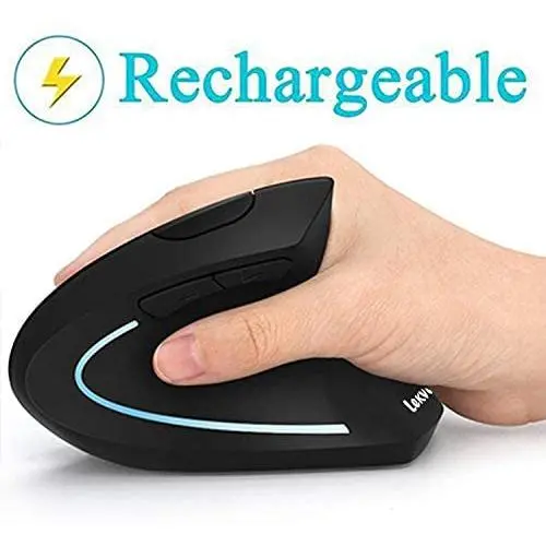 Ergonomic Mouse, LEKVEY Vertical Wireless Mouse - Rechargeable 2.4GHz Optical Vertical Mice : 3 Adjustable DPI 800/1200/1600 Levels 6 Buttons, for Laptop, PC, Computer, Desktop, Notebook etc, Black