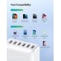 USB Charger RAVPower 60W 12A 6-Port Desktop USB Charging Station with iSmart Multiple Port, Compatible iPhone 12 Mini SE 11 Pro Max XS XR X iPad Pro Air Mini Galaxy S10 Note 10 Tablet(White)