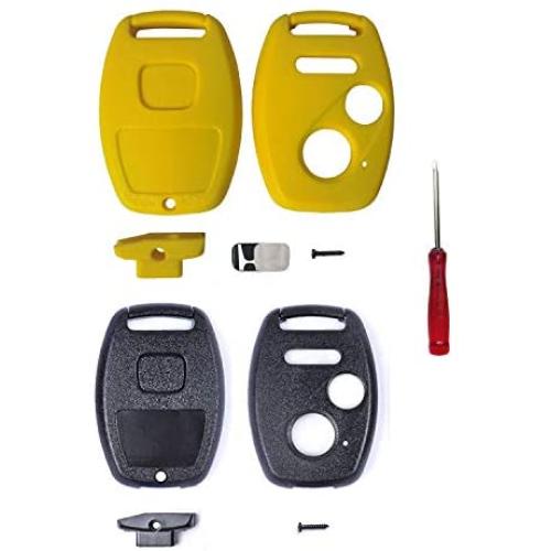 for Honda Key Fob Shell,Replacement Key Shell Housing Keyless Entry Remote Honda Key Fob with Stickers Fit for Honda Accord Crosstour Civic CR-V CR-Z Fit Odyssey (2+1 Buttons, 1 Black+1 Yellow)
