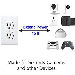 15ft Power Extension Cable Compatible with Wyze Cam v3 Indoor Outdoor, Blink, Echo, Many More. - White -