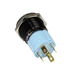 DaierTek Momentary Push Button Switch Waterproof 1NO1NC SPDT ON Off 5 Pin Black Metal Shell with Red Ring Power Symbol LED for 16MM Mounting Hole